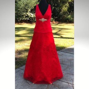 NEW! Eddy K, V-Neck Floor length Red Gown